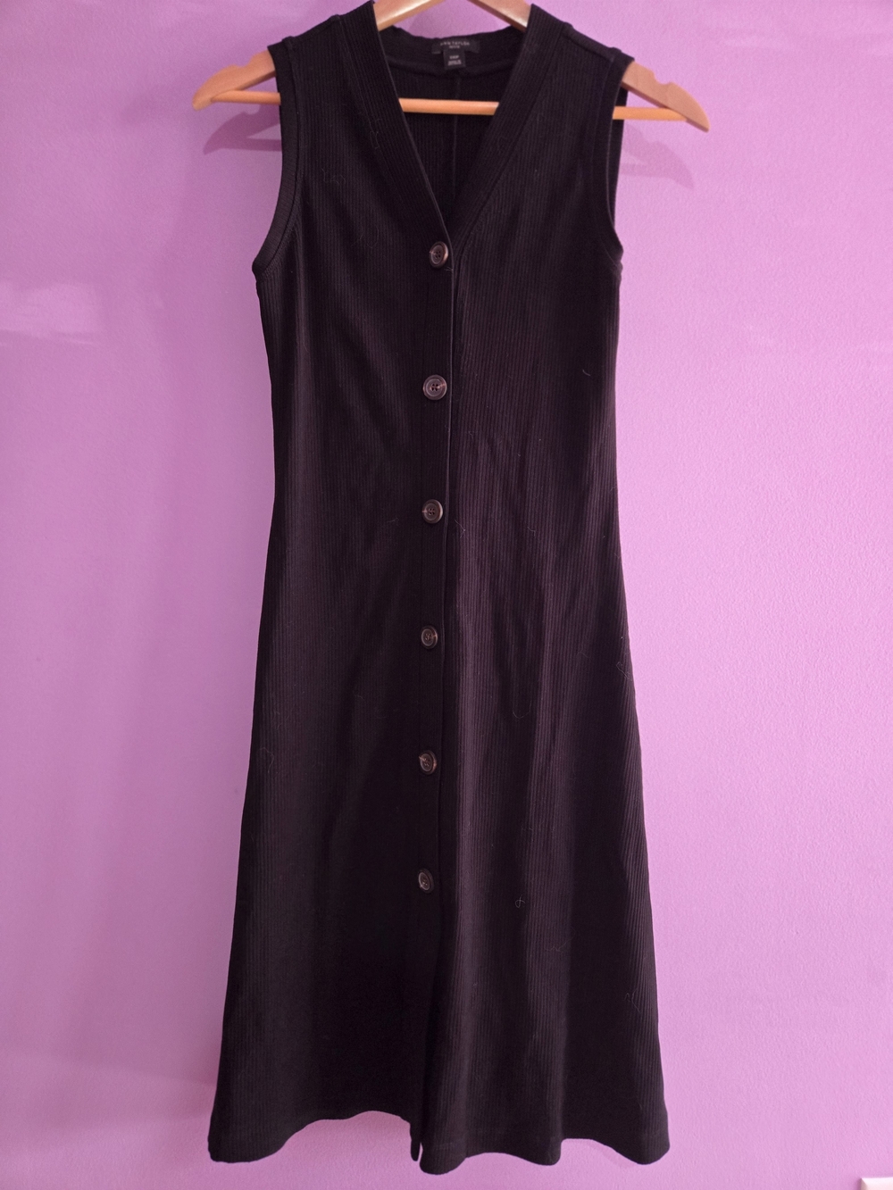 Ann Taylor Black Sleeveless Button-Front Midi Dress